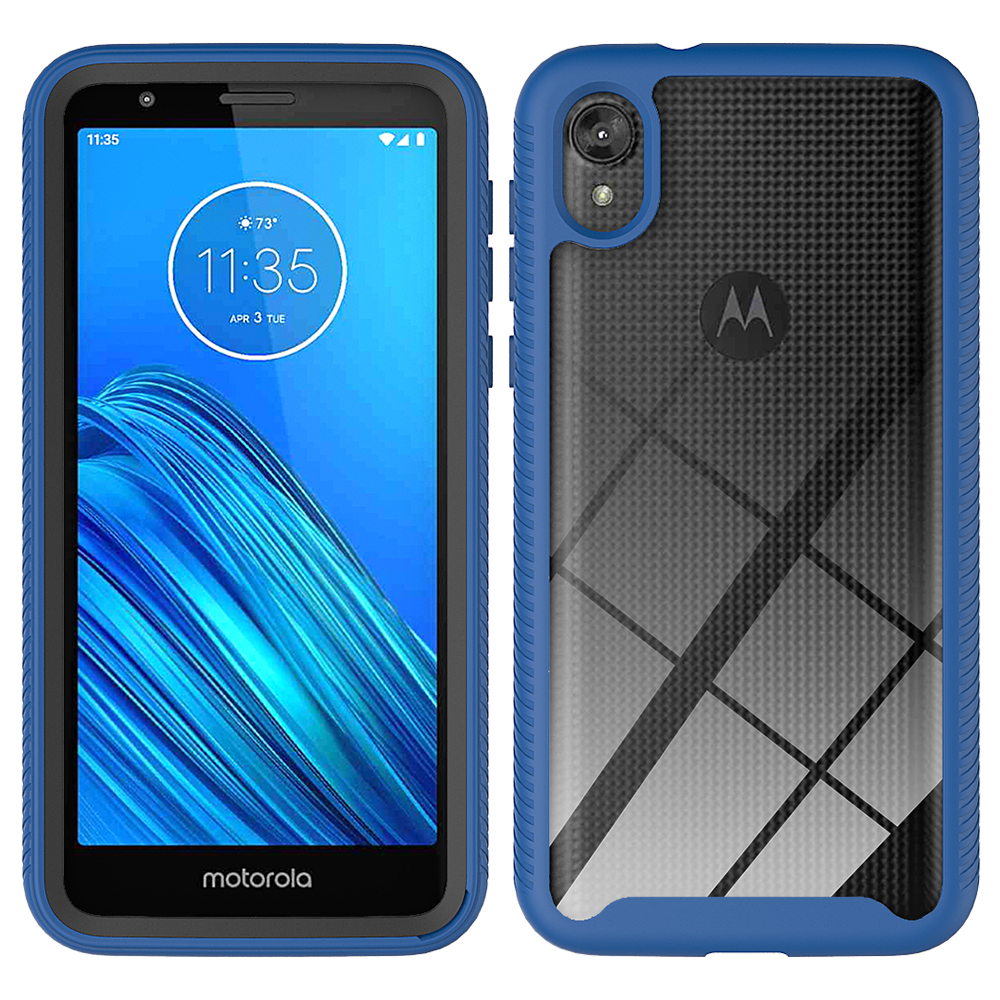 Motorola Moto E6 Clear Dual Defense Hybrid Case (Navy Blue)